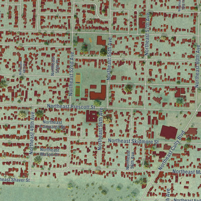 Close-up of the map of Cully, Oregon print showing street and building detail