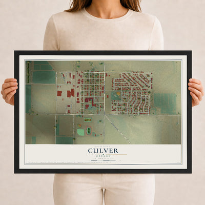 Map of Culver, Oregon, 12 x 18 inch print in a black wood frame