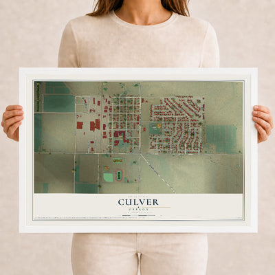 Map of Culver, Oregon, 12 x 18 inch print in a white wood frame