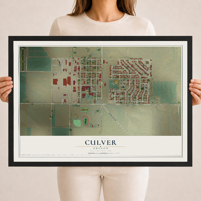 Map of Culver, Oregon, 18 x 24 inch print in a black wood frame