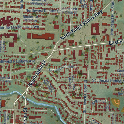 Close-up of the map of Dallas, Oregon print showing street and building detail