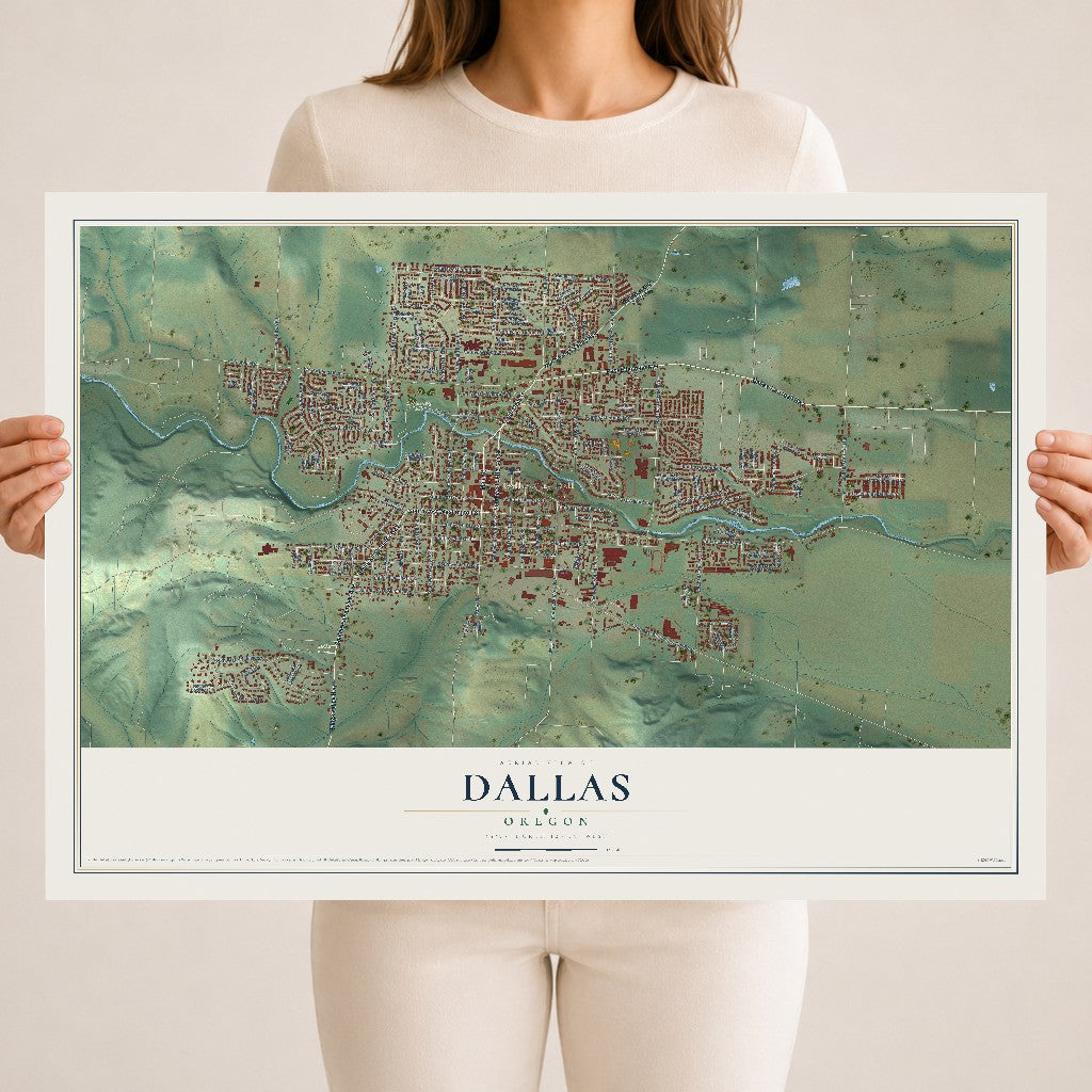 Map of Dallas, Oregon, 18 x 24 inch unframed archival matte print