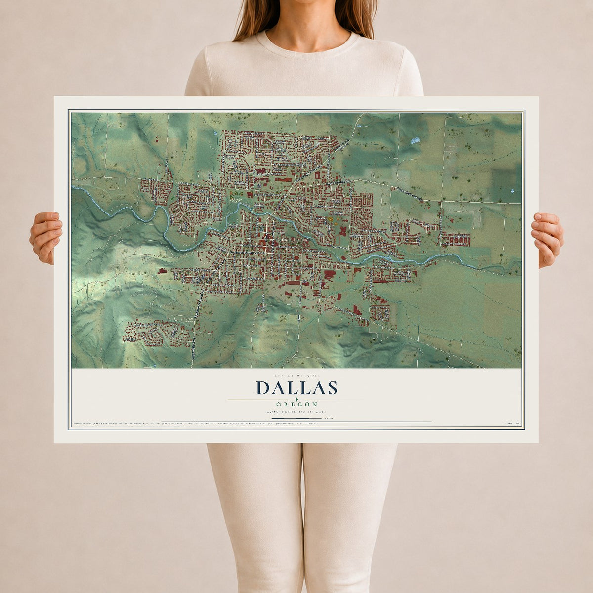 Map of Dallas, Oregon, 24 x 36 inch unframed archival matte print