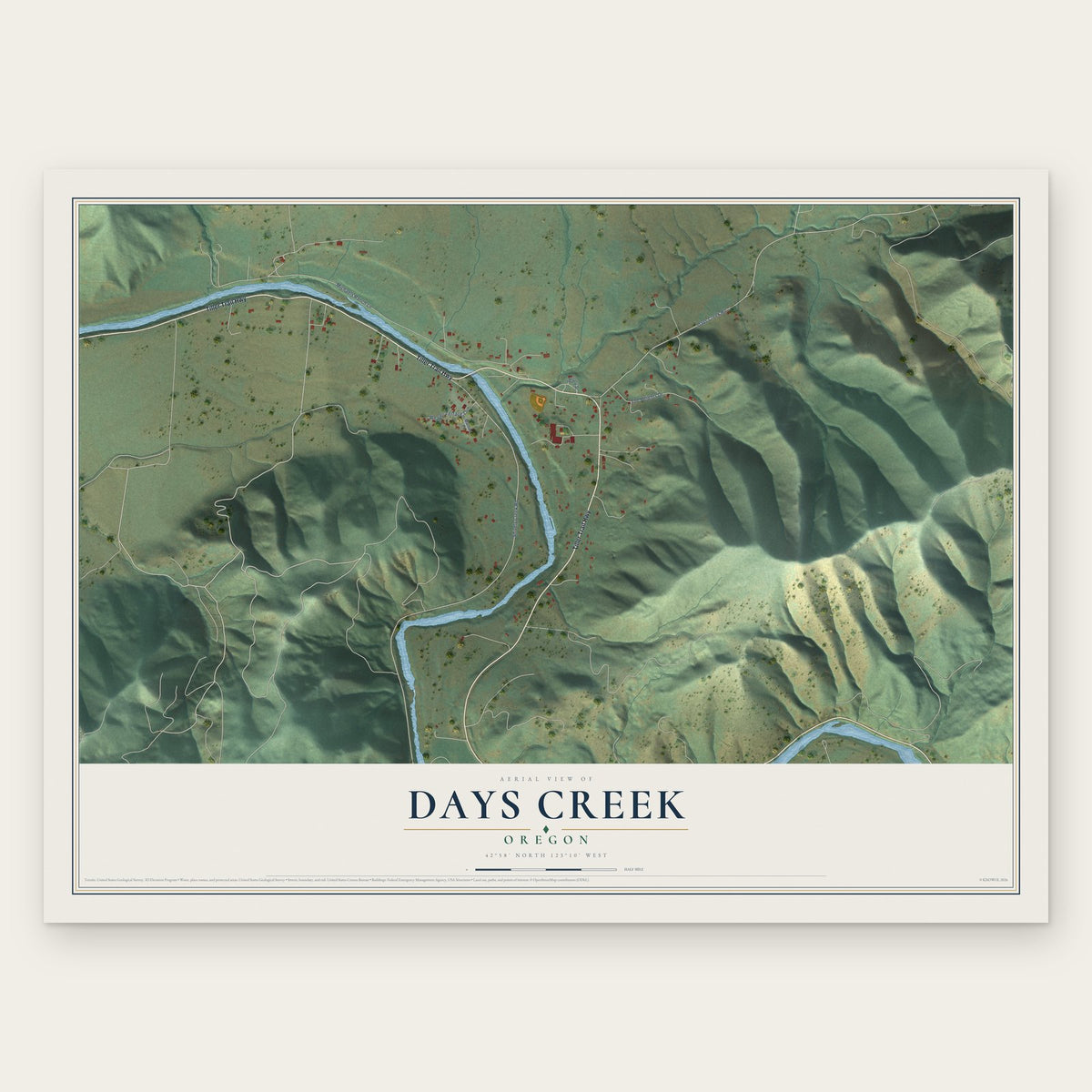 Days Creek, Oregon map print, the full design