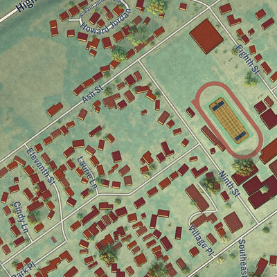 Second close-up of the map of Dayton, Oregon print showing more streets and buildings