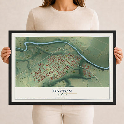 Map of Dayton, Oregon, 12 x 18 inch print in a black wood frame