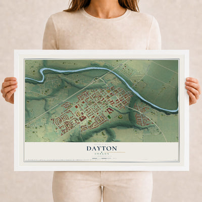 Map of Dayton, Oregon, 12 x 18 inch print in a white wood frame