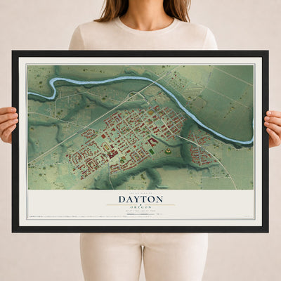 Map of Dayton, Oregon, 18 x 24 inch print in a black wood frame
