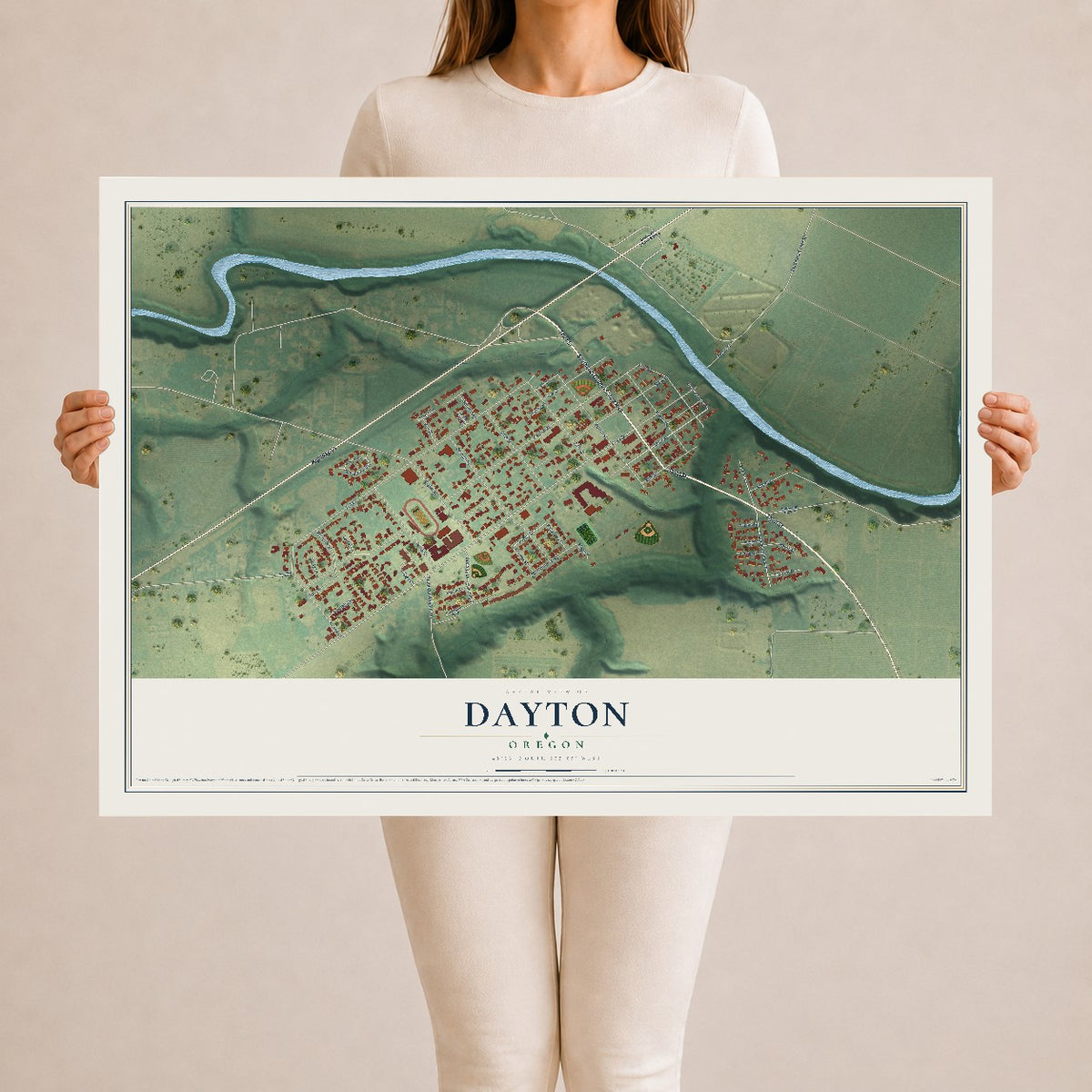 Map of Dayton, Oregon, 24 x 36 inch unframed archival matte print