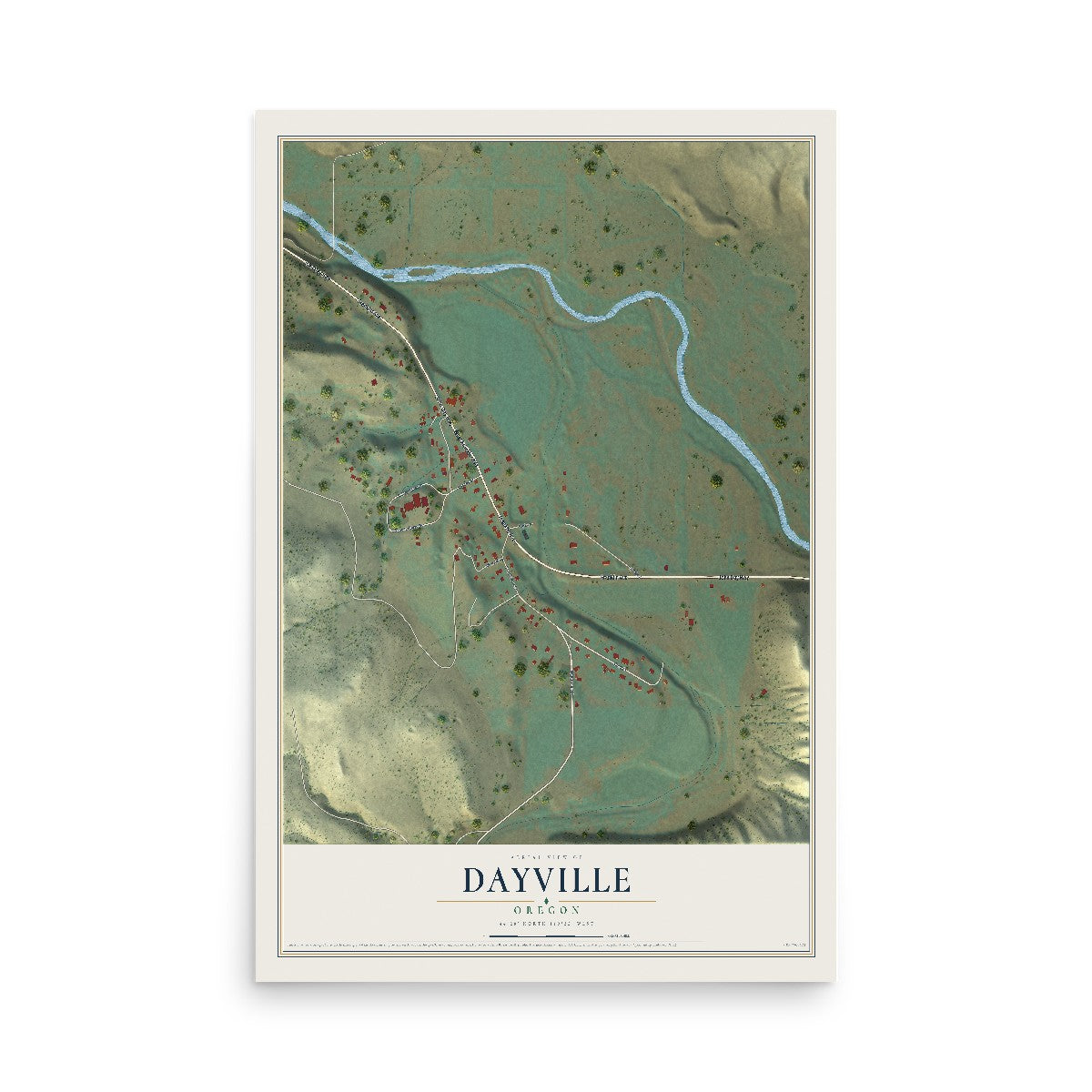 Map of Dayville, Oregon, 12 x 18 inch unframed archival matte print