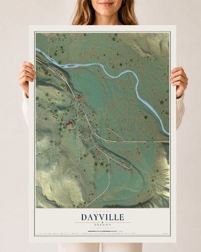 Map of Dayville, Oregon, 24 x 36 inch unframed archival matte print