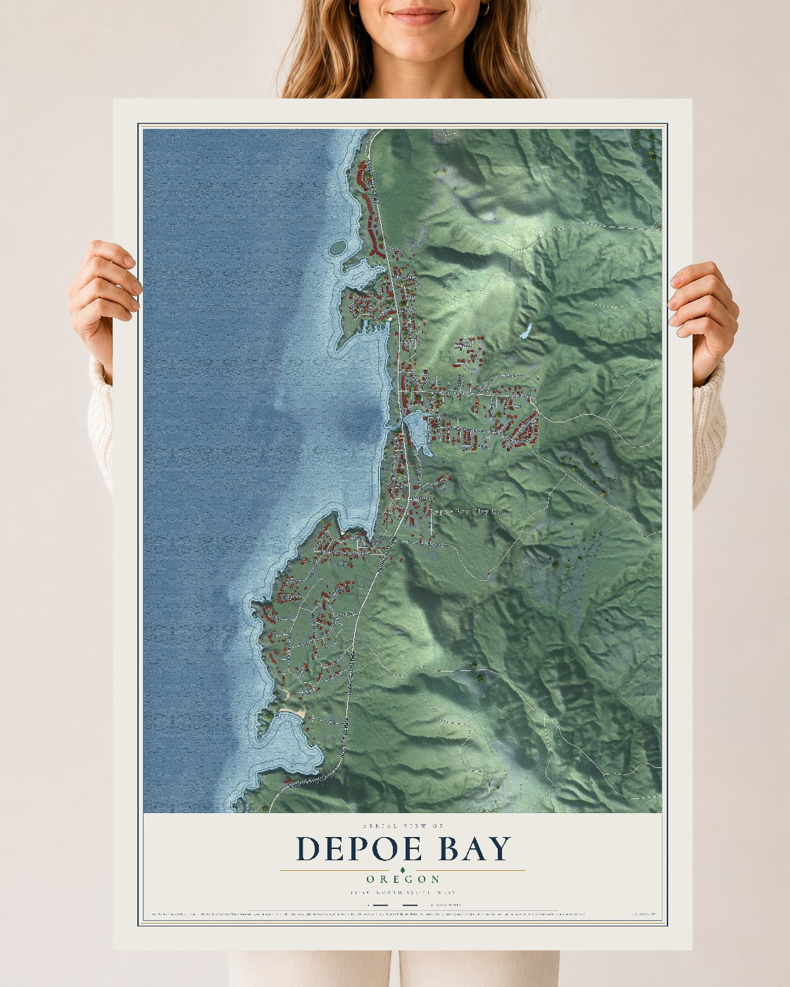 Map of Depoe Bay, Oregon, 24 x 36 inch unframed archival matte print