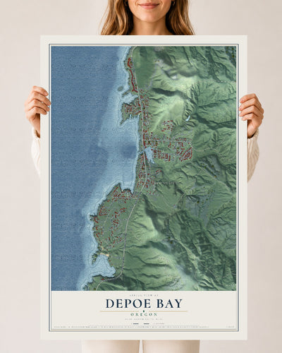 Map of Depoe Bay, Oregon, 24 x 36 inch unframed archival matte print
