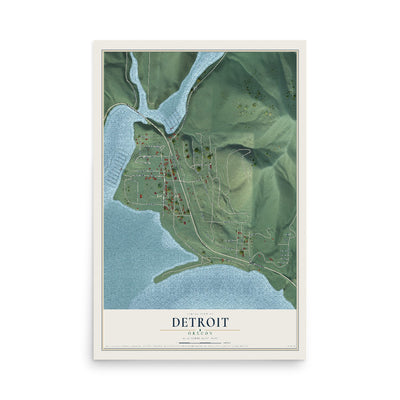 Map of Detroit, Oregon, 12 x 18 inch unframed archival matte print