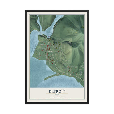 Map of Detroit, Oregon, 12 x 18 inch print in a black wood frame