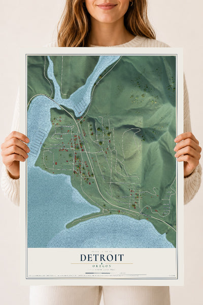 Map of Detroit, Oregon, 18 x 24 inch unframed archival matte print