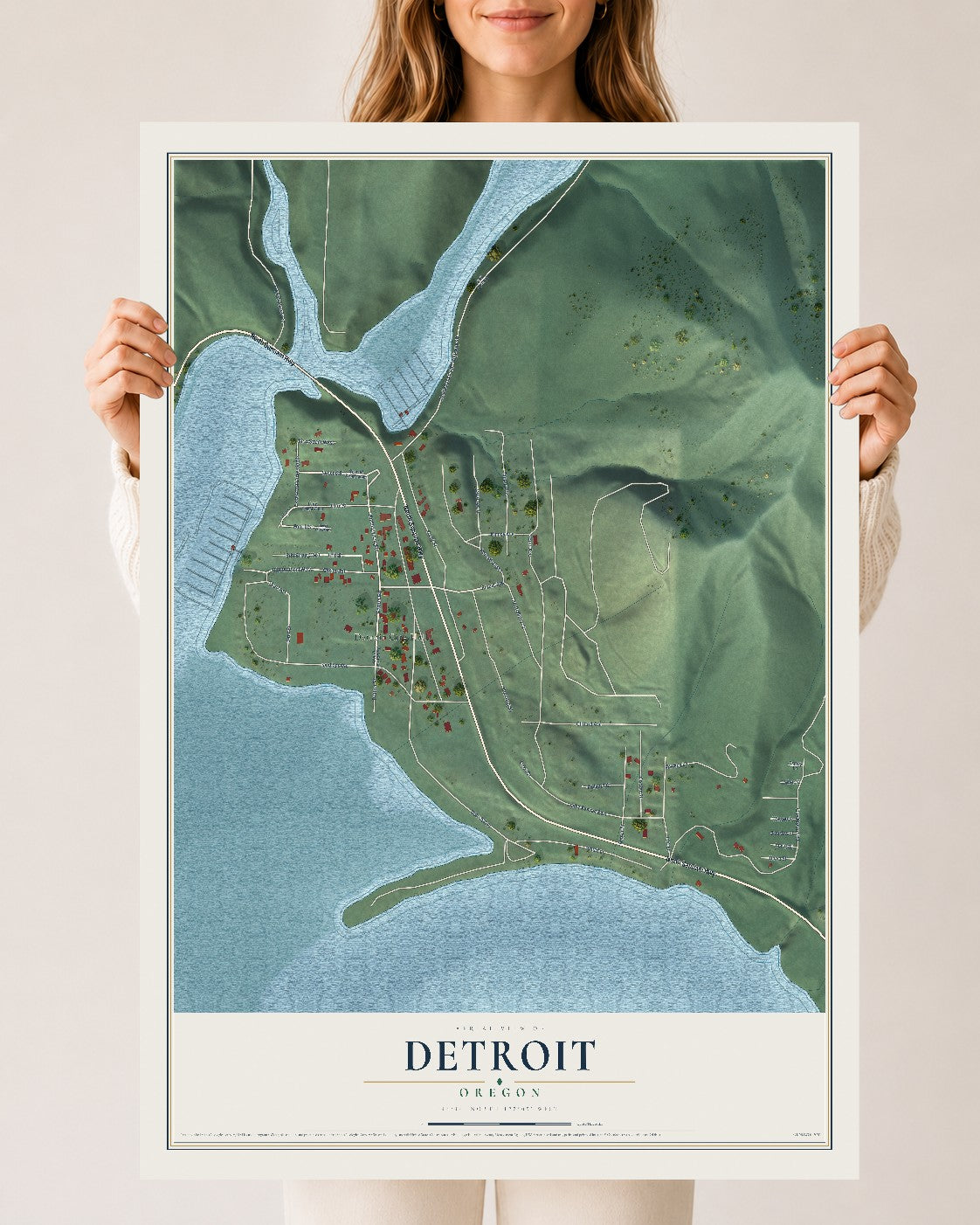 Map of Detroit, Oregon, 24 x 36 inch unframed archival matte print