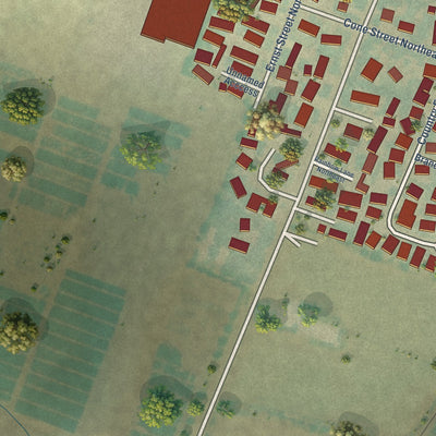 Second close-up of the map of Donald, Oregon print showing more streets and buildings