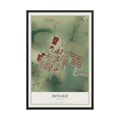 Map of Donald, Oregon, 12 x 18 inch print in a black wood frame