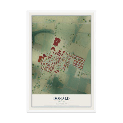 Map of Donald, Oregon, 12 x 18 inch print in a white wood frame