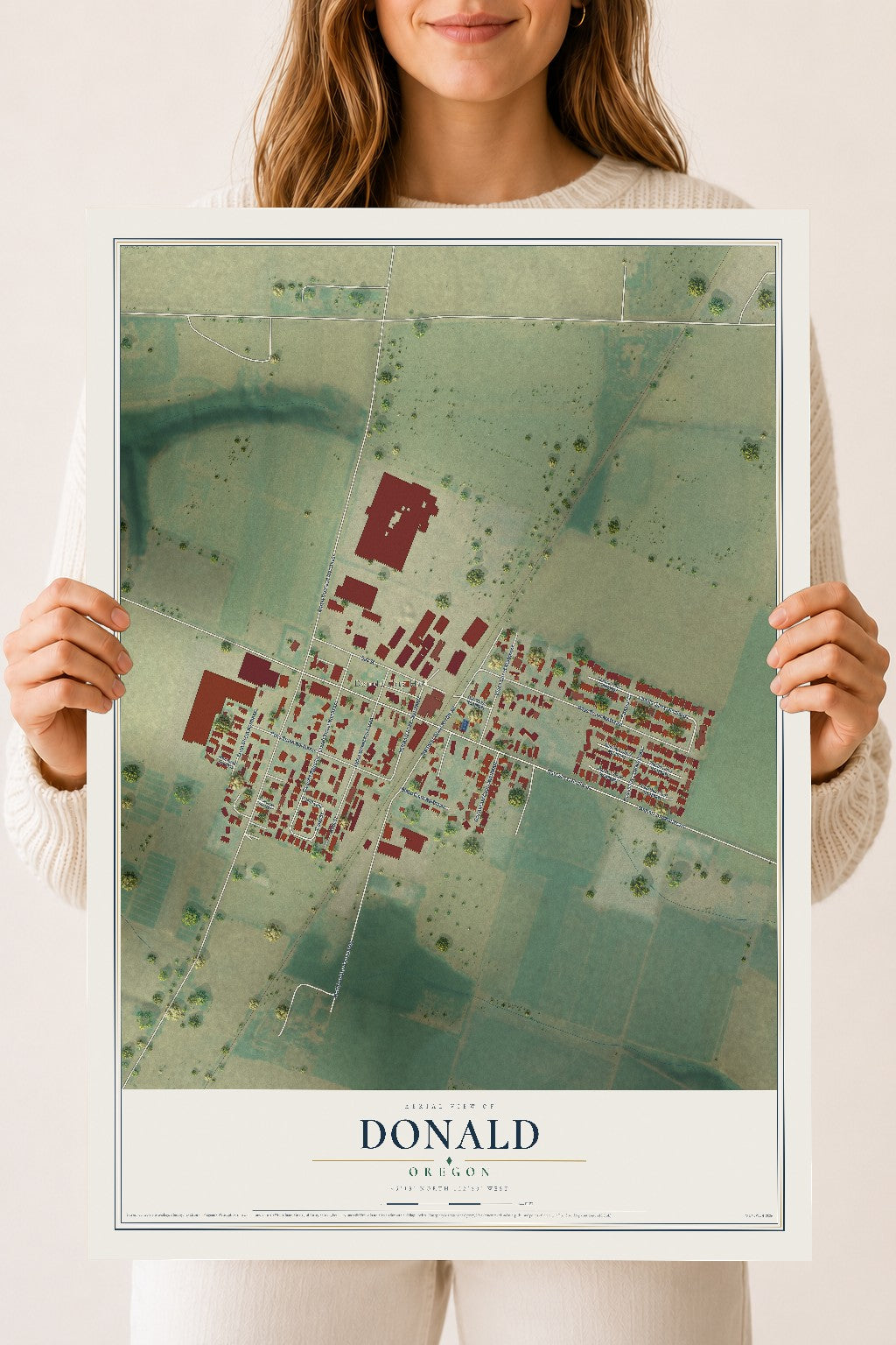 Map of Donald, Oregon, 18 x 24 inch unframed archival matte print