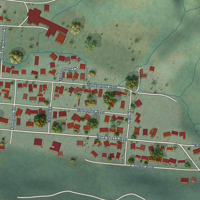 Second close-up of the map of Drain, Oregon print showing more streets and buildings