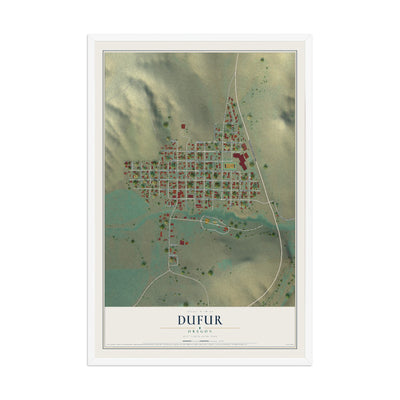 Map of Dufur, Oregon, 12 x 18 inch print in a white wood frame
