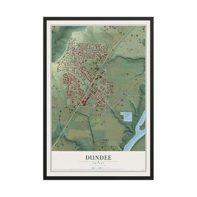 Map of Dundee, Oregon, 12 x 18 inch print in a black wood frame