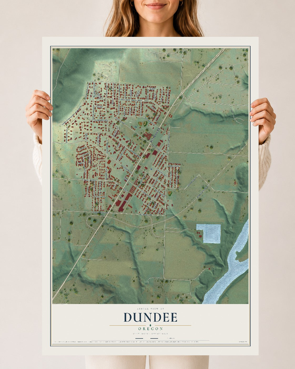 Map of Dundee, Oregon, 24 x 36 inch unframed archival matte print