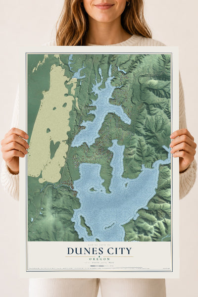 Map of Dunes City, Oregon, 18 x 24 inch unframed archival matte print