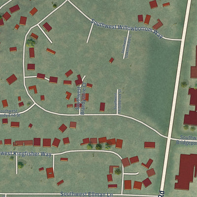 Close-up of the map of Durham, Oregon print showing street and building detail