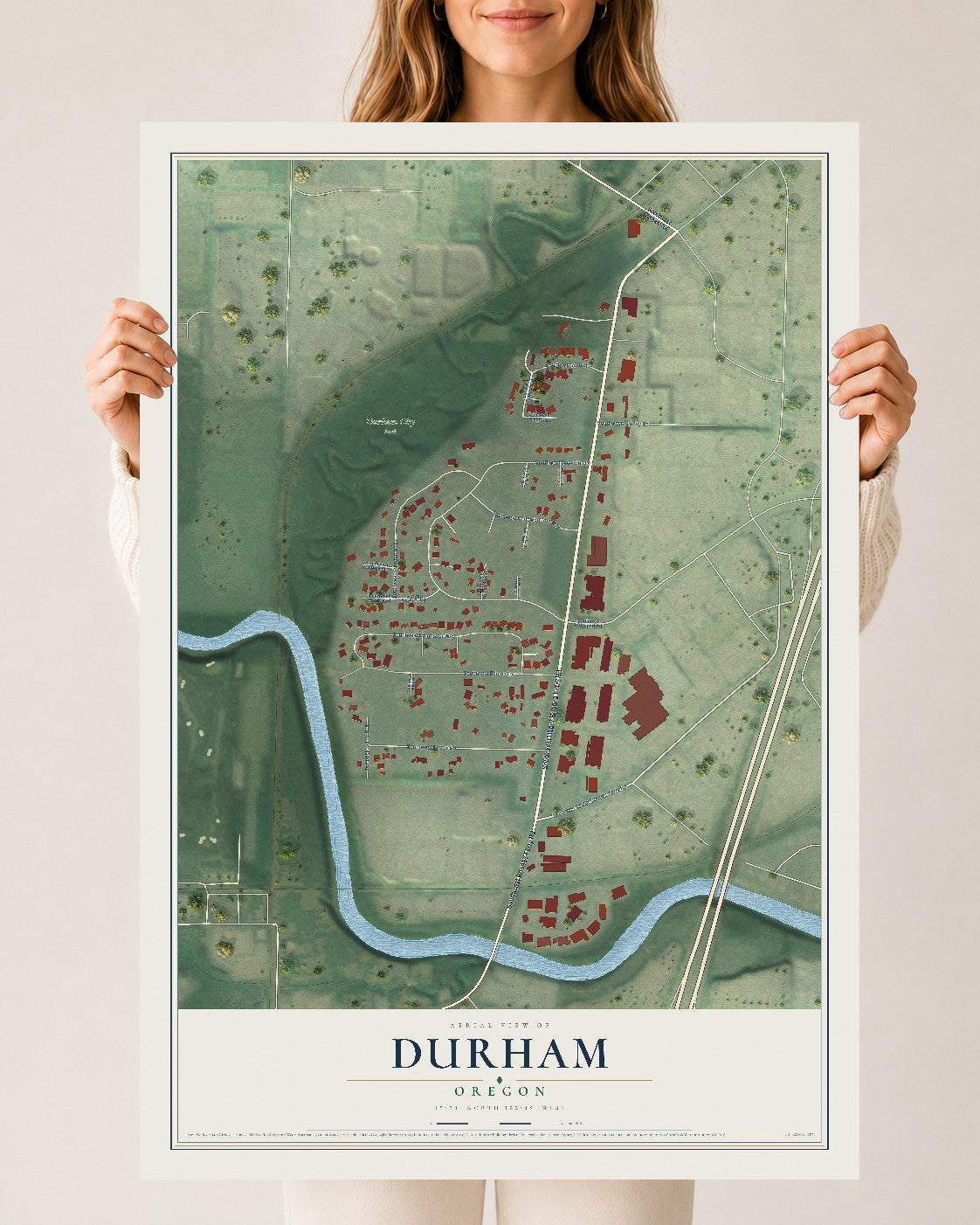 Map of Durham, Oregon, 24 x 36 inch unframed archival matte print