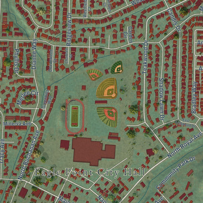 Close-up of the map of Eagle Point, Oregon print showing street and building detail