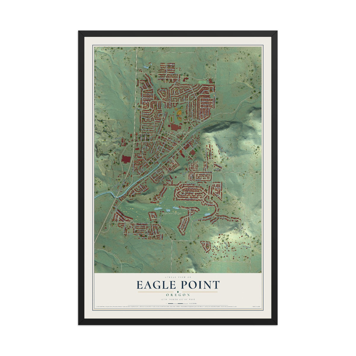 Map of Eagle Point, Oregon, 12 x 18 inch print in a black wood frame