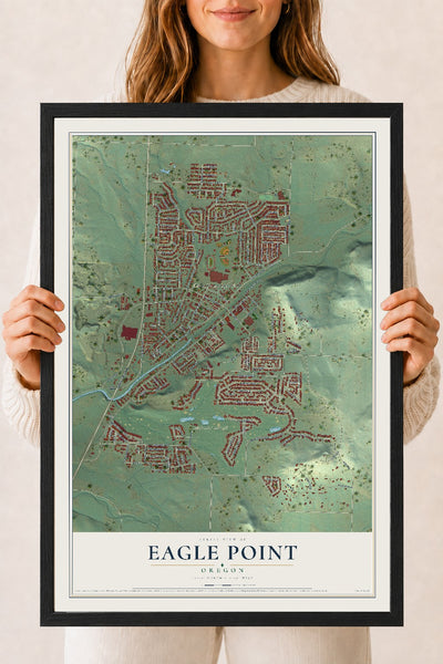 Map of Eagle Point, Oregon, 18 x 24 inch print in a black wood frame