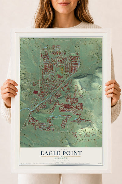 Map of Eagle Point, Oregon, 18 x 24 inch print in a white wood frame