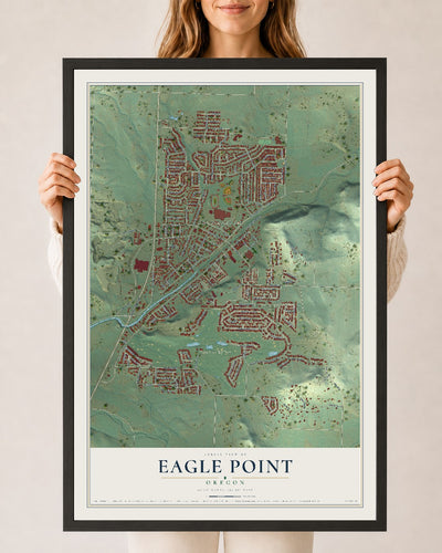 Map of Eagle Point, Oregon, 24 x 36 inch print in a black wood frame