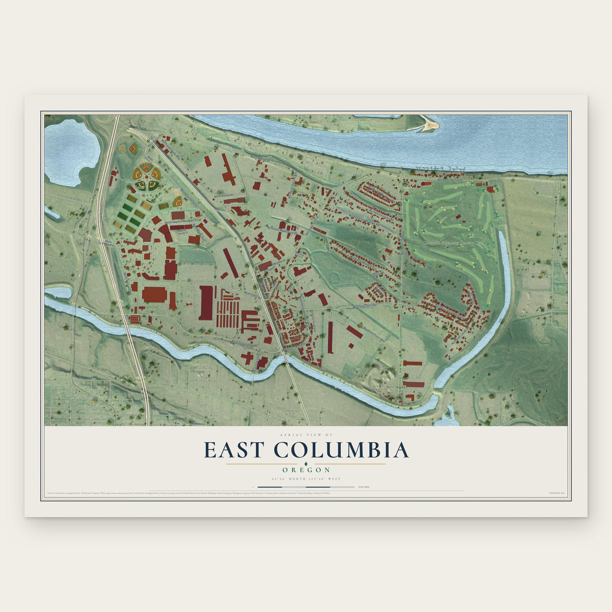 East Columbia, Oregon map print, the full design