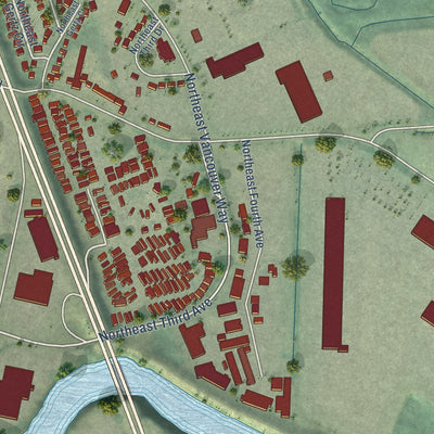 Close-up of the map of East Columbia, Oregon print showing street and building detail