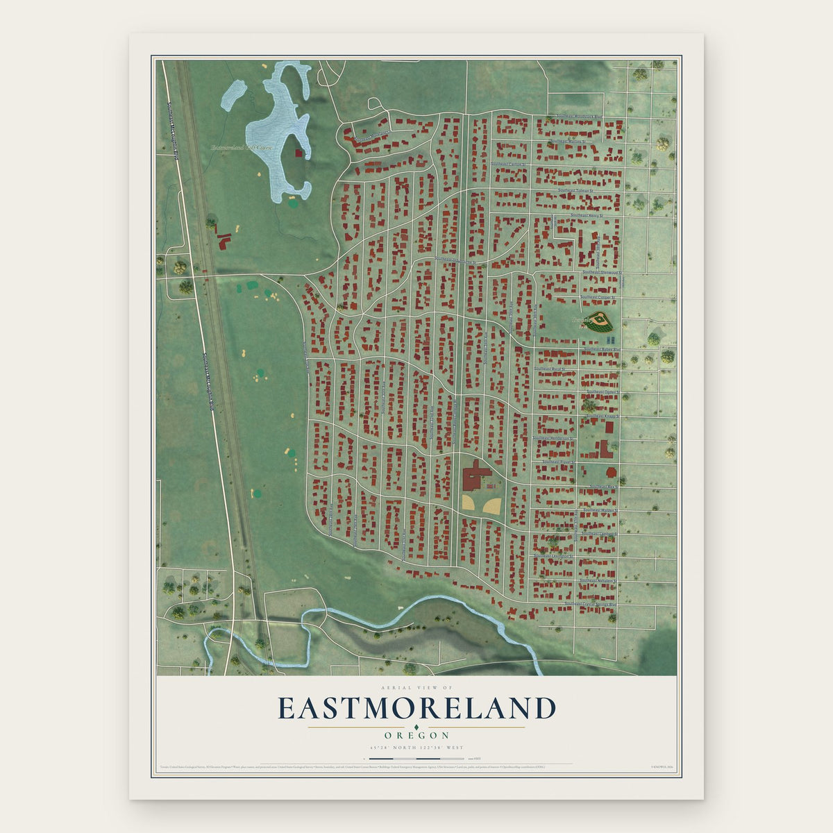 Eastmoreland, Oregon map print, the full design
