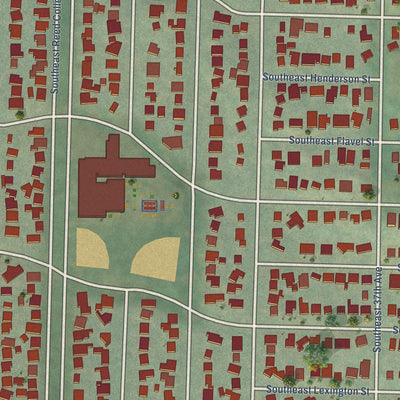 Close-up of the map of Eastmoreland, Oregon print showing street and building detail
