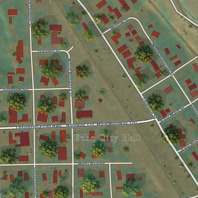 Close-up of the map of Echo, Oregon print showing street and building detail