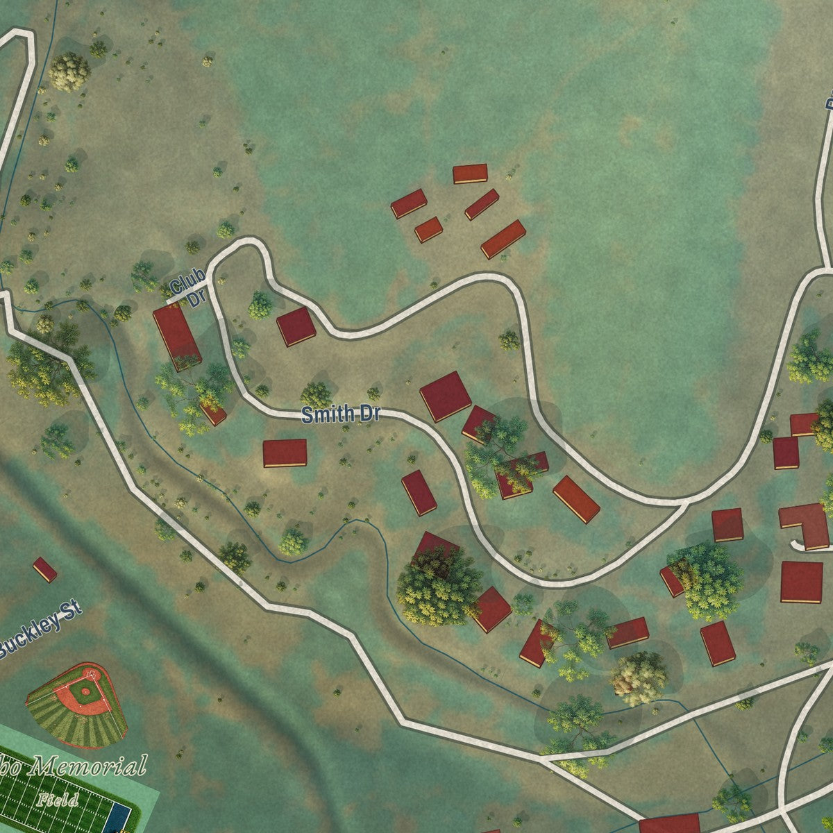 Second close-up of the map of Echo, Oregon print showing more streets and buildings