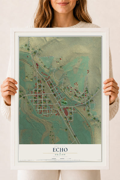 Map of Echo, Oregon, 18 x 24 inch print in a white wood frame