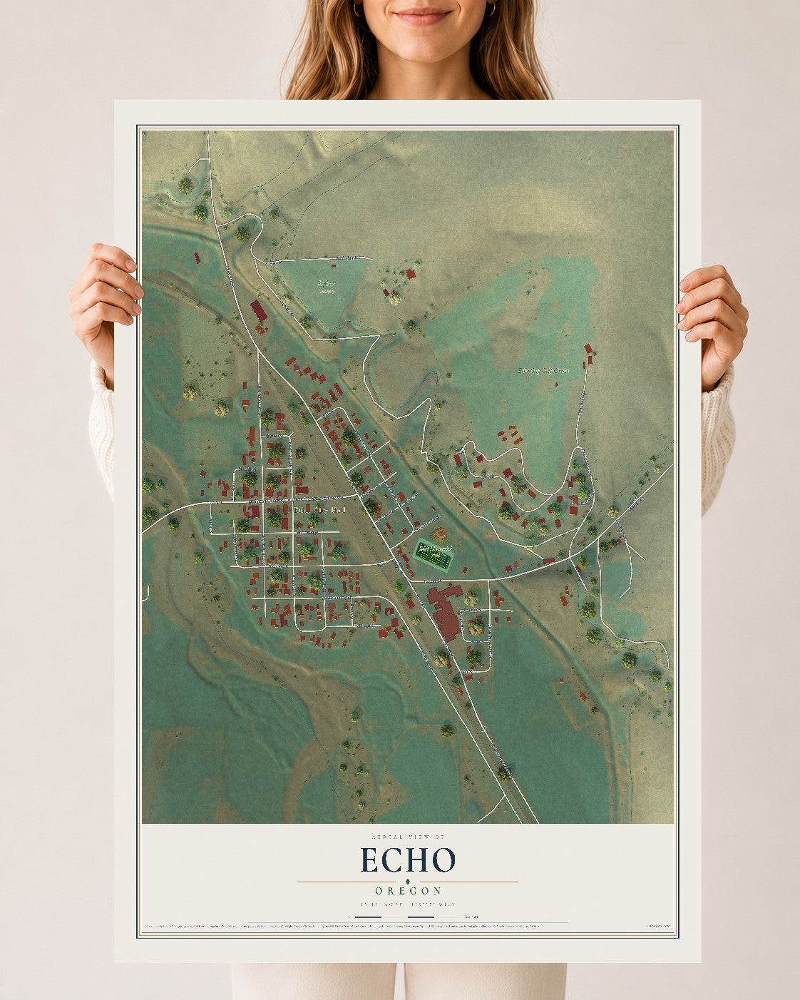 Map of Echo, Oregon, 24 x 36 inch unframed archival matte print
