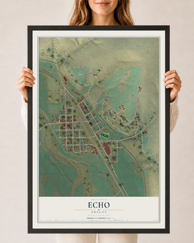 Map of Echo, Oregon, 24 x 36 inch print in a black wood frame