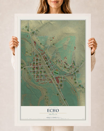 Map of Echo, Oregon, 24 x 36 inch print in a white wood frame