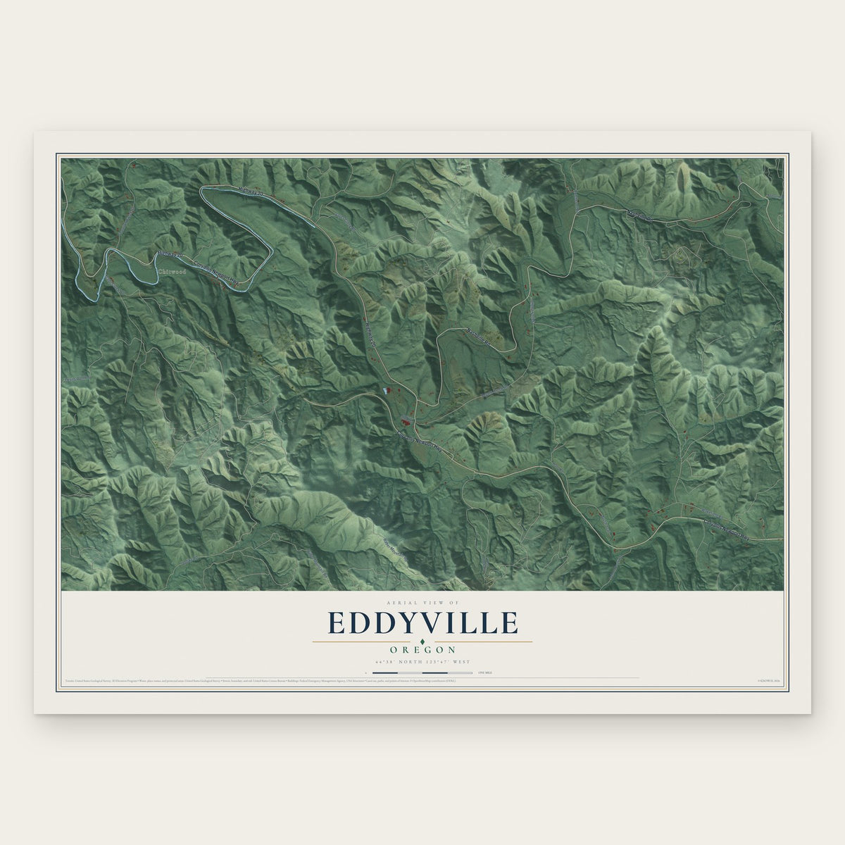 Eddyville, Oregon map print, the full design