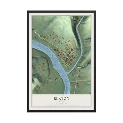 Map of Elkton, Oregon, 12 x 18 inch print in a black wood frame
