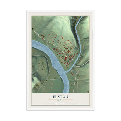 Map of Elkton, Oregon, 12 x 18 inch print in a white wood frame
